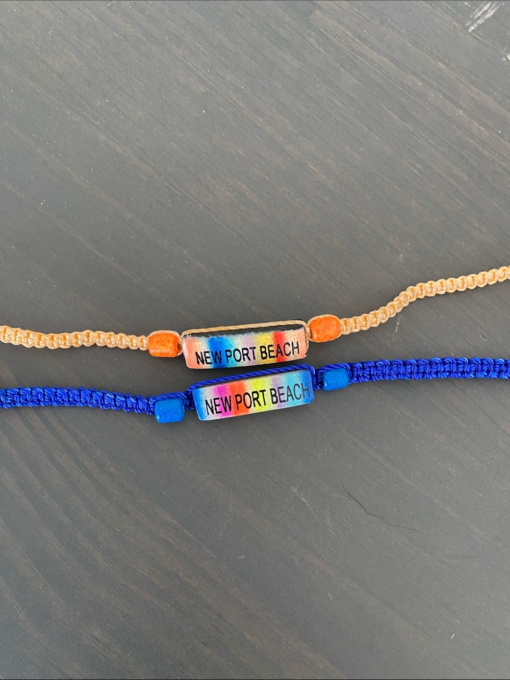 Newport Beach Rainbow Bar Cord Bracelets - Blue & Peach